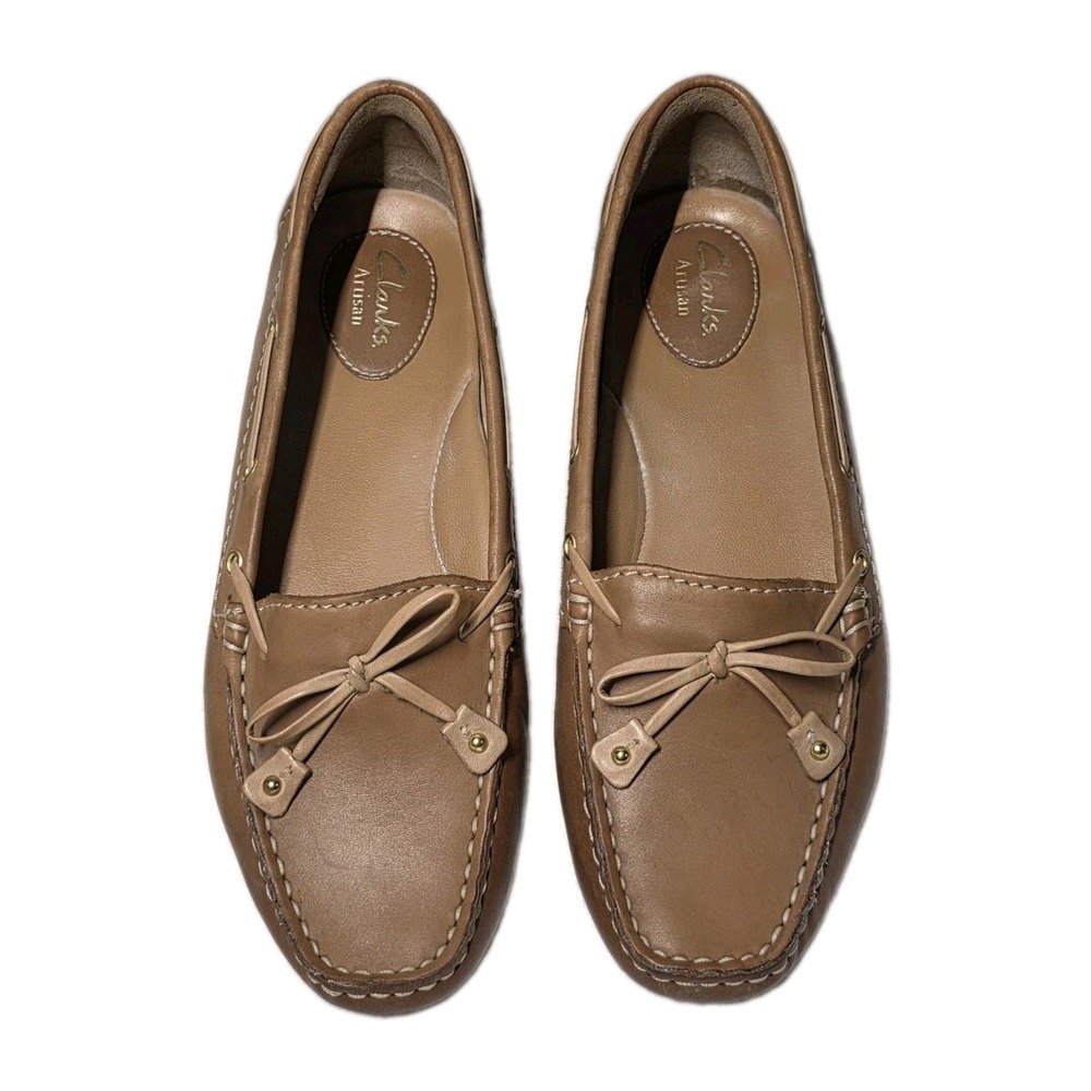 Clarks Womens Size 8 Artisan Driving Loafers Leather Tan
